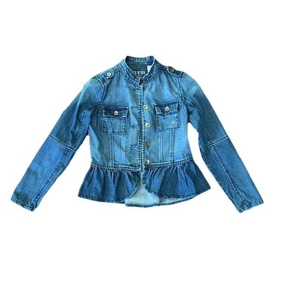 Guess Jeans Guess? Girls M 10/12 Denim Jacket hand decorated bling excellent - Picture 1 of 8